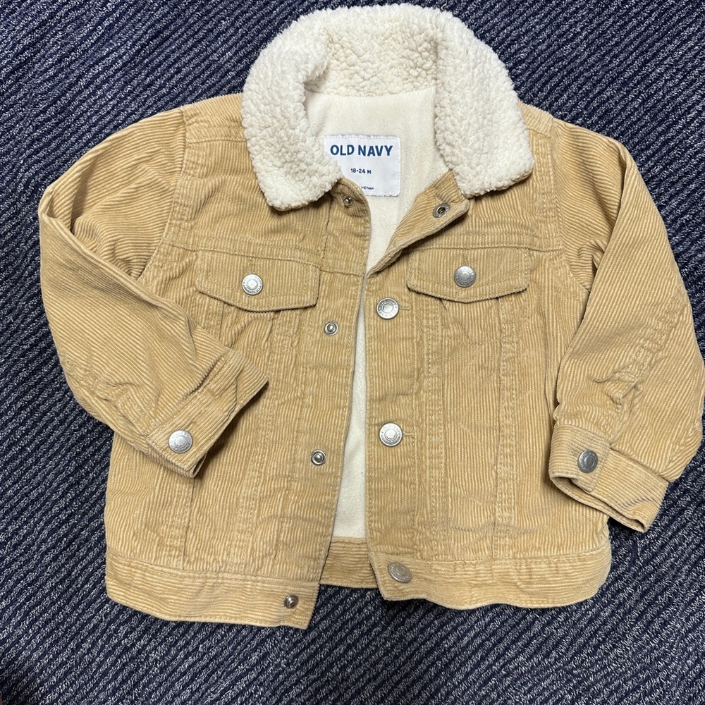 Old Navy Kids Tan Corduroy Jacket with Cream Sherpa Collar